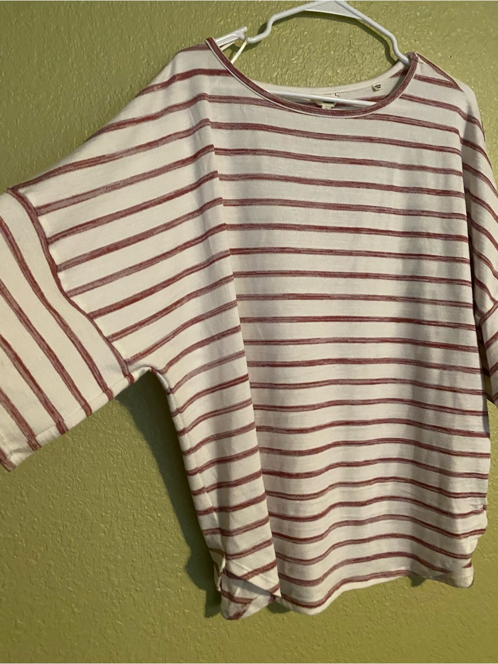 Max Studio  London White and Dusty Rose Red Striped Lightweight Top